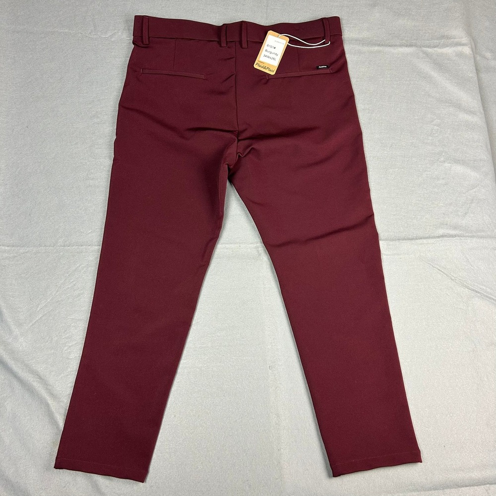 Plaid&Plain Dress Pants Skinny Fit Mens 34x26 Burgundy 6101# - Picture 11 of 12